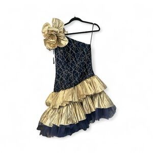 Loralie Originals vintage 1980,s  Elegant dtess Gold and navy blue formal dress